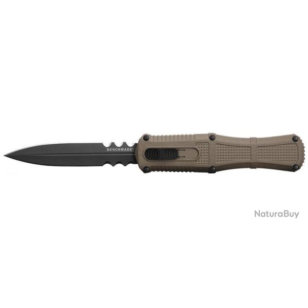 Couteau automatique Benchmade Claymore - Manche grivory marron, CPM D2, double tranchant mixte, lame