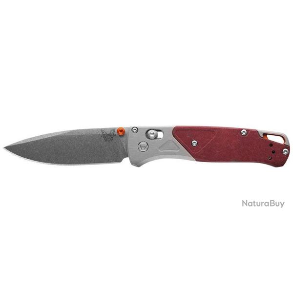Couteau pliant Benchmade Bugout - Manche aluminium gris/rouge, lame stonewash, CPM S90V