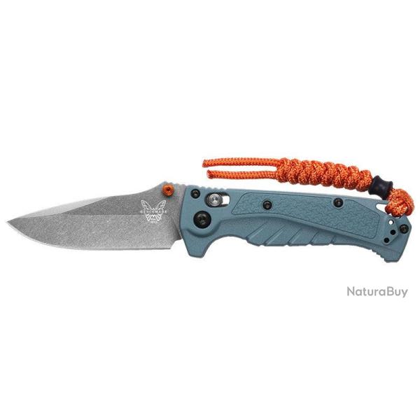 Couteau pliant Benchmade Mini Adira MagnaCut - Manche grivory bleu, lame stonewash, tranchant lisse
