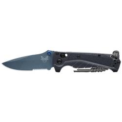 Couteau pliant Benchmade Mini Adira MagnaCut - Manche grivory gris, lame bleu, tranchant mixte