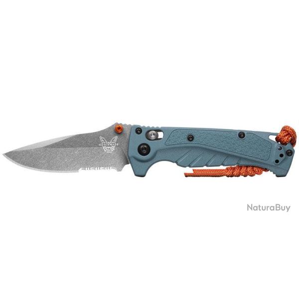 Couteau pliant Benchmade Mini Adira MagnaCut - Manche grivory bleu, lame blanche, tranchant mixte
