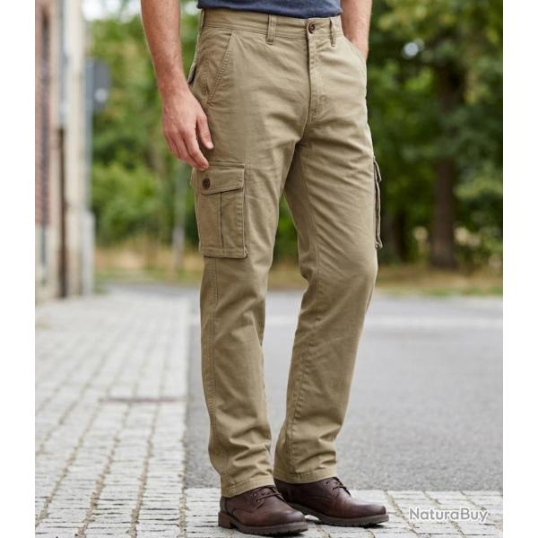 CHALLENGER KINGSTON1 -- Pantalon cargo beige : l'aisance stretch multipoches 42