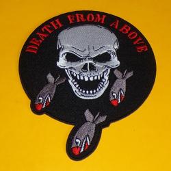 TISSU PATCH : ESCADRILLE DE BOMBARDEMENT U.S , DEATH FROM ABOVE, DIAMETRE 10 CM , BON ETAT VOIR PHOT