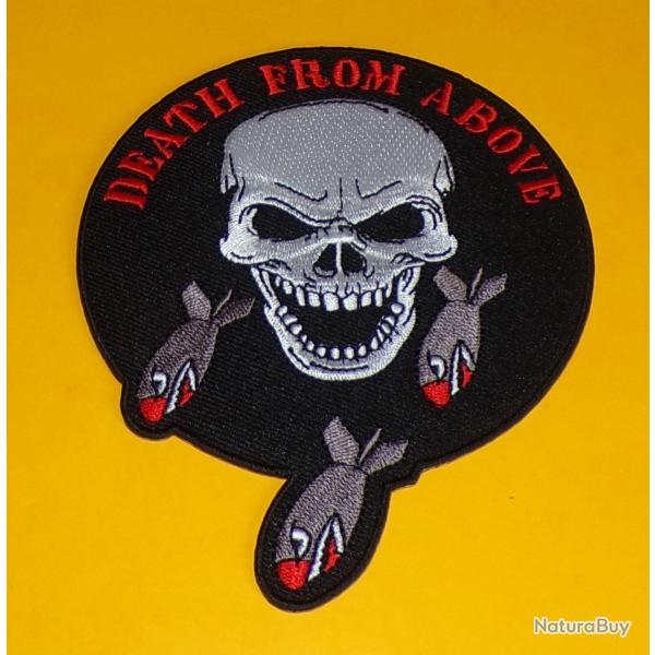 TISSU PATCH : ESCADRILLE DE BOMBARDEMENT U.S , DEATH FROM ABOVE, DIAMETRE 10 CM , BON ETAT VOIR PHOT