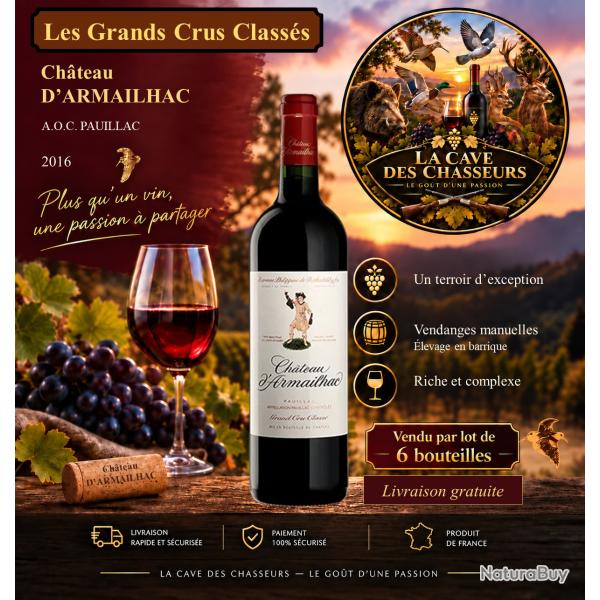 Ch�teau D'Armailhac 2016 1 caisse de 6 bouteilles de 75cl AOC Pauillac 5�me Grand Cru Class�