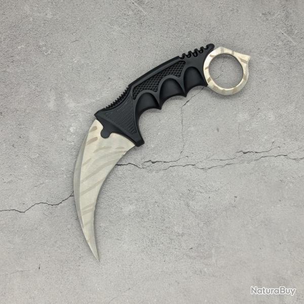 Couteau Karambit Vanilla Tiger Tooth CS:GO/CS2 IRL - Lame aff�t�e en acier inox