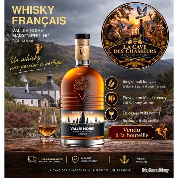 Whisky single malt Fran�ais "vall�e noire" par la distillerie prulho vieillis en fut de sherry 70Cl