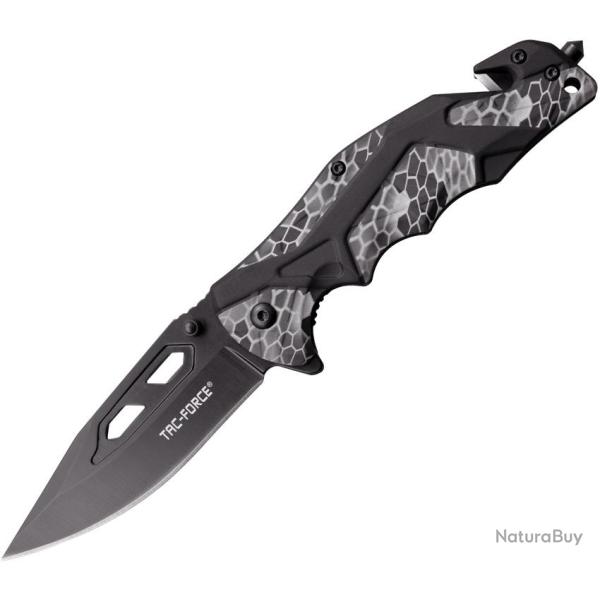 Couteau Pliant Tac Force A/O Lame Acier 3Cr13 Manche Aluminium Camo Noir et Gris Linerlock TF1021GY