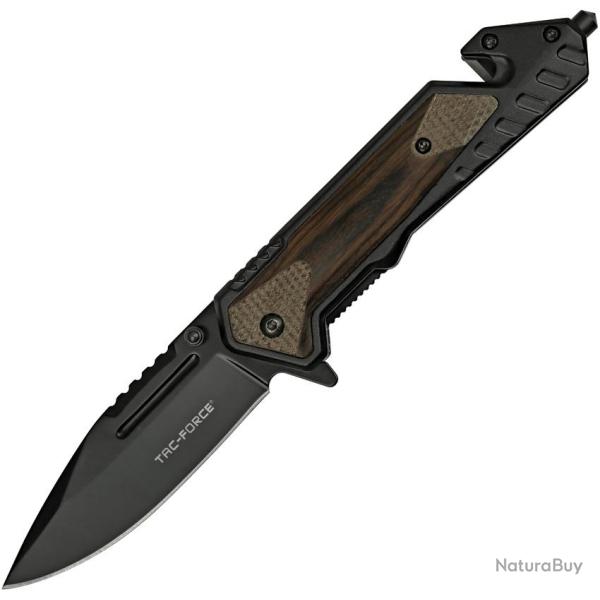 Couteau Pliant Tac Force A/O Lame Acier 3Cr13 Manche Aluminium et Bois Noir et Marron TF1045BR