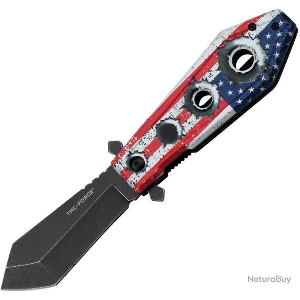 Couteau Pliant Tac Force American Flag A/O Lame Acier 3Cr13 Manche Aluminium Drapeau US TF1048F