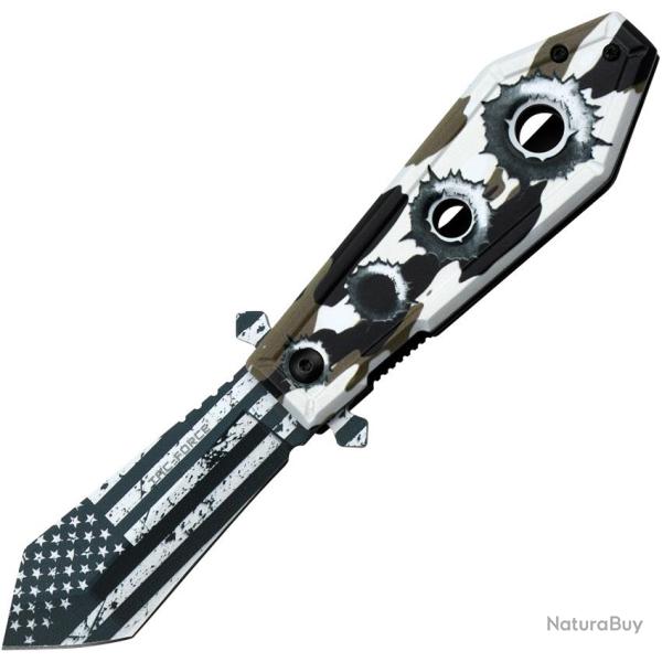 Couteau Pliant Tac Force American Flag A/O Lame Acier 3Cr13 Manche Aluminium Camo Linerlock TF1048SC
