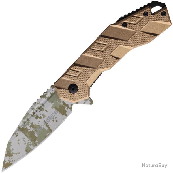 Couteau Pliant Tac Force A/O Lame Acier 3Cr13 Drop Point Manche Aluminium Tan Linerlock TF1049TN