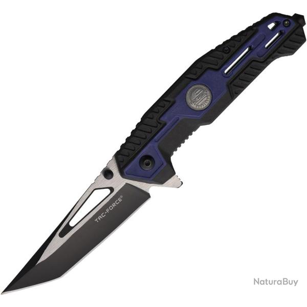 Couteau Pliant Tac Force A/O Lame Acier 3Cr13 Tanto Manche Nylon Noir et Bleu Linerlock TF2007BL