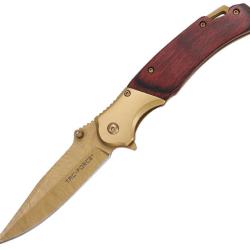 Couteau Pliant Tac Force A/O Lame Acier 3Cr13MoV Manche Aluminium et Bois Dor&eacute; et Marron TF2009GD