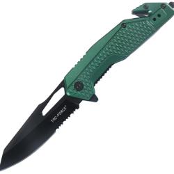 Couteau Pliant Tac Force Rescue A/O Lame Acier 3Cr13MoV Manche Aluminium Vert Linerlock TF2015GN