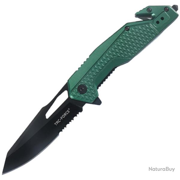 Couteau Pliant Tac Force Rescue A/O Lame Acier 3Cr13MoV Manche Aluminium Vert Linerlock TF2015GN