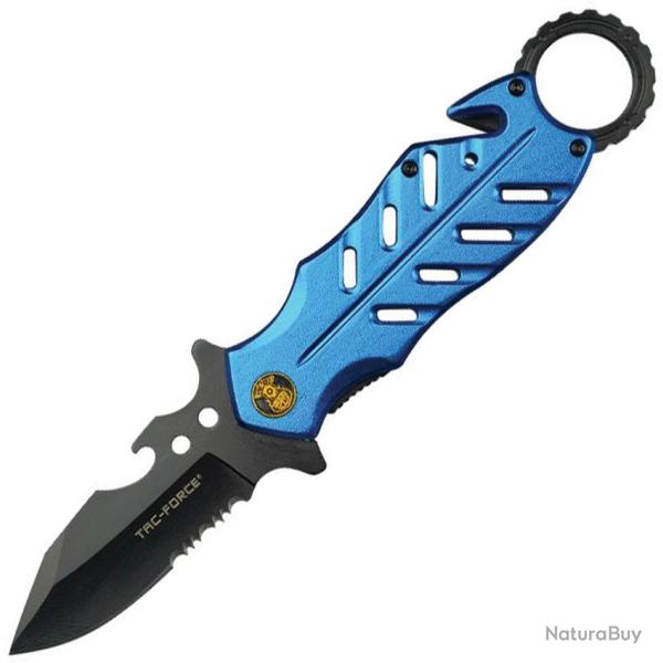 Couteau Pliant Tac Force Rescue A/O Lame Acier 3Cr13 Manche Aluminium Bleu Linerlock TF2027PD