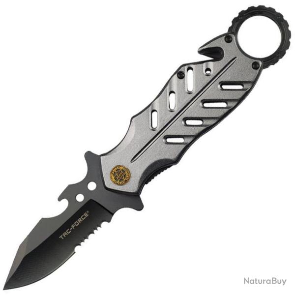 Couteau Pliant Tac Force Rescue A/O Lame Acier 3Cr13 Manche Aluminium Gris Linerlock TF2027SH