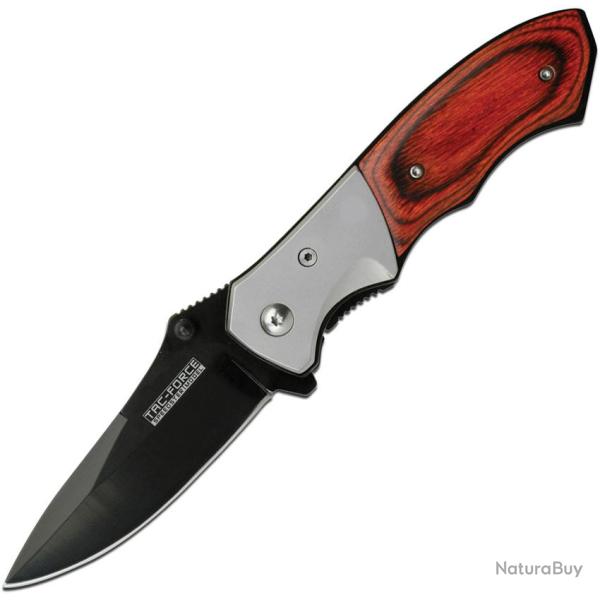 Couteau Pliant Tac Force Gentleman Lame Acier 3Cr13 Manche Pakkawood Marron Linerlock TF468