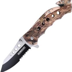 Couteau Pliant Tac Force Rescue A/O Lame Acier 3Cr13 Manche Inox Camo Marron Linerlock TF498BC