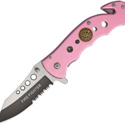 Couteau Pliant Tac Force Rescue A/O Lame Acier 3Cr13 Drop Point Manche Inox Rose Linerlock TF498PFD