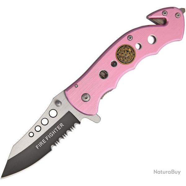 Couteau Pliant Tac Force Rescue A/O Lame Acier 3Cr13 Drop Point Manche Inox Rose Linerlock TF498PFD