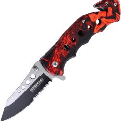 Couteau Pliant Tac Force Rescue A/O Lame Acier 3Cr13 Manche Inox Camo Rouge Linerlock TF498RC