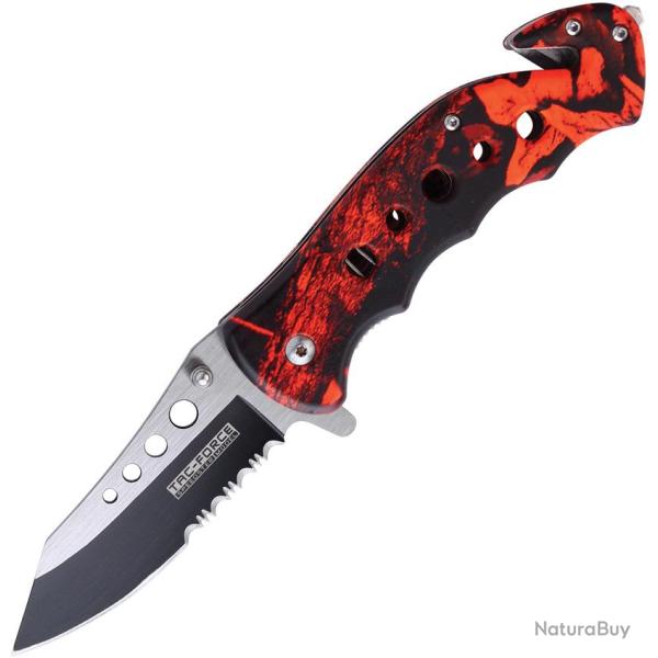 Couteau Pliant Tac Force Rescue A/O Lame Acier 3Cr13 Manche Inox Camo Rouge Linerlock TF498RC