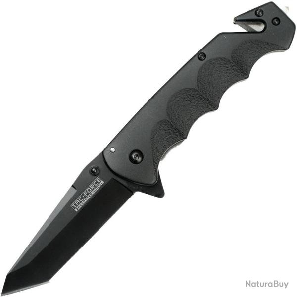 Couteau Pliant Tac Force Rescue A/O Lame Acier 3Cr13 Tanto Manche Aluminium Noir Linerlock TF499BT