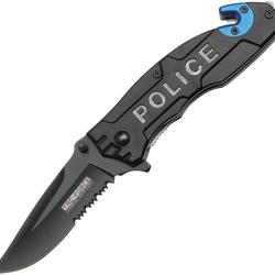 Couteau Pliant Tac Force Police A/O Lame Acier 3Cr13 Manche Aluminium Noir et Bleu Linerlock TF525PD
