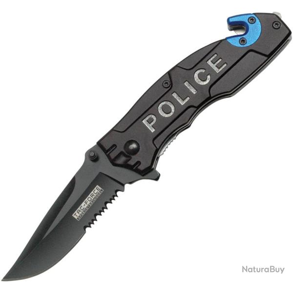 Couteau Pliant Tac Force Police A/O Lame Acier 3Cr13 Manche Aluminium Noir et Bleu Linerlock TF525PD