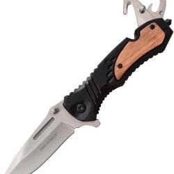 Couteau Pliant Tac Force Rescue A/O Lame Acier 3Cr13 Manche Aluminium et Bois Noir TF606BZW