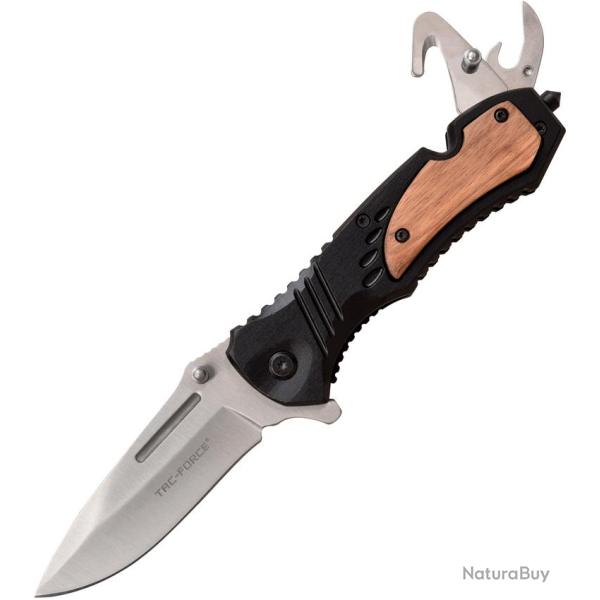 Couteau Pliant Tac Force Rescue A/O Lame Acier 3Cr13 Manche Aluminium et Bois Noir TF606BZW