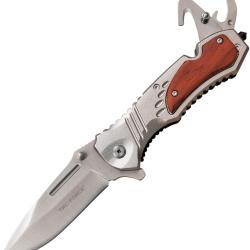Couteau Pliant Tac Force Rescue A/O Lame Acier 3Cr13 Manche Aluminium et Bois Argent TF606SRW