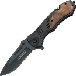 Couteau Pliant Tac Force Rescue A/O Lame Acier 3Cr13 Manche Aluminium et Bois Noir et Marron TF606WS