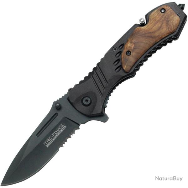 Couteau Pliant Tac Force Rescue A/O Lame Acier 3Cr13 Manche Aluminium et Bois Noir et Marron TF606WS
