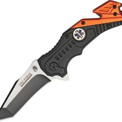 Couteau Pliant Tac Force Rescue EMT A/O Lame Acier 3Cr13 Manche Aluminium Noir et Orange TF640EMT