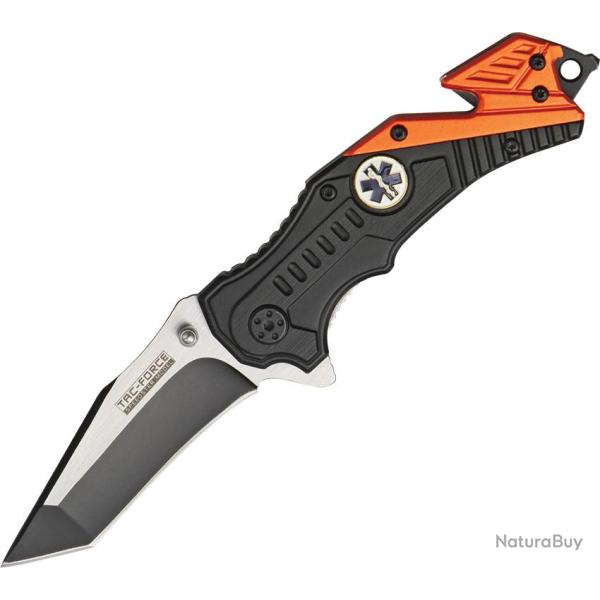 Couteau Pliant Tac Force Rescue EMT A/O Lame Acier 3Cr13 Manche Aluminium Noir et Orange TF640EMT