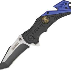 Couteau Pliant Tac Force Rescue Police A/O Lame Acier 3Cr13 Manche Aluminium Noir et Bleu TF640PD