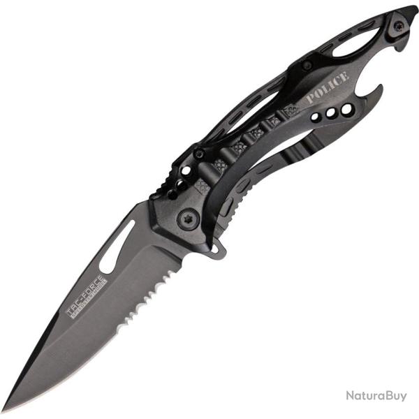 Couteau Pliant Tac Force Police A/O Lame Acier 3Cr13 Manche Aluminium Noir Linerlock TF705BK