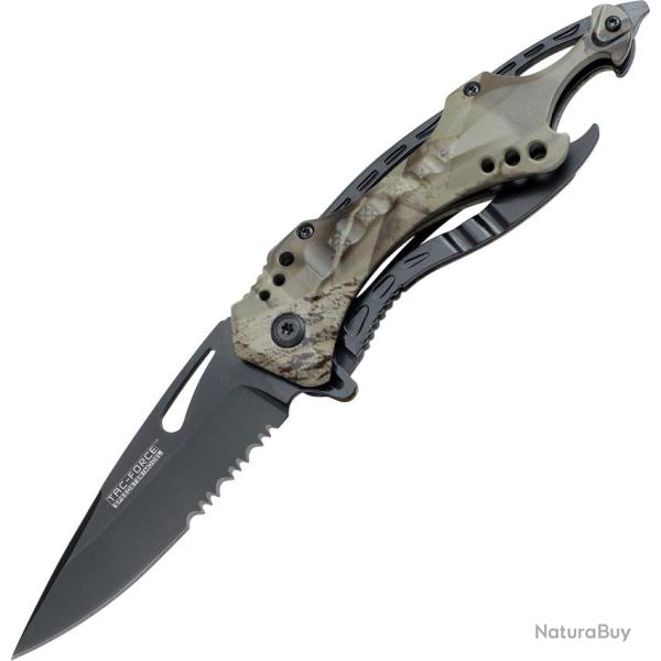 Couteau Pliant Tac Force A/O Lame Acier 3Cr13 Manche Inox et Aluminium Noir et Camo Gris TF705GC