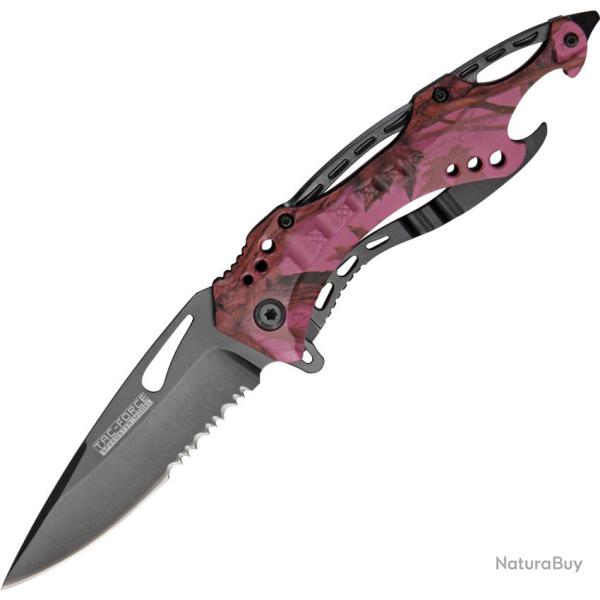 Couteau Pliant Tac Force A/O Lame Acier 3Cr13 Manche Aluminium Camo Rose Linerlock TF705PC