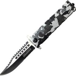 Couteau Pliant Tac Force Rescue A/O Lame Acier 3Cr13 Manche Aluminium Camo Noir et Gris TF710DW
