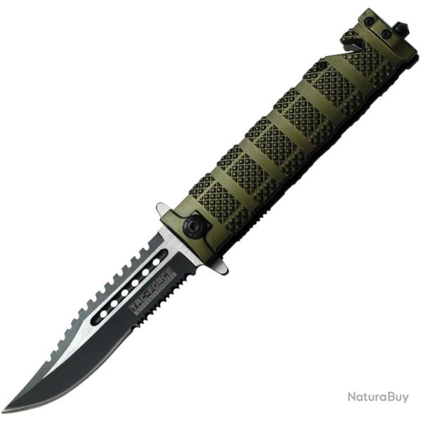 Couteau Pliant Tac Force Rescue A/O Lame Acier 3Cr13 Manche Aluminium Vert od Linerlock TF710GN