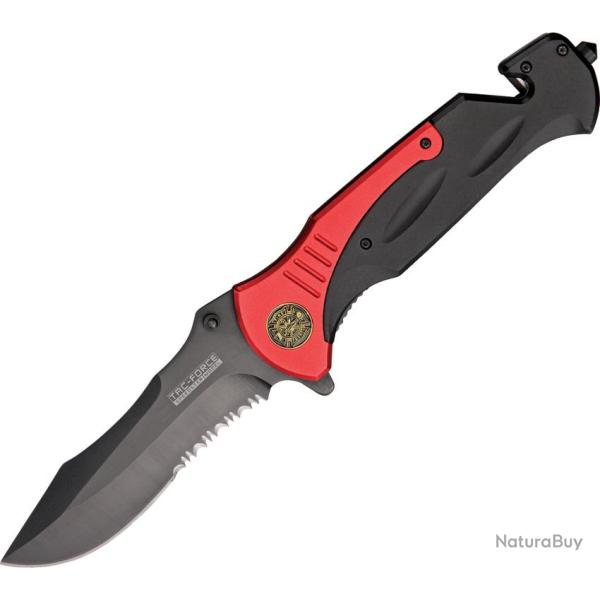 Couteau Pliant Tac Force Rescue Large A/O Lame Acier 3Cr13 Manche Aluminium Rouge et Noir TF727FD