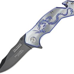 Couteau Pliant Tac Force Dragon Strike Lame Acier 3Cr13 Manche Aluminium Bleu et Gris TF759GY