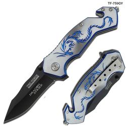 Couteau Pliant Tac Force Dragon Strike Lame Acier 3Cr13 Manche Aluminium Bleu et Gris TF759GY