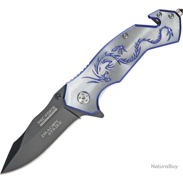 Couteau Pliant Tac Force Dragon Strike Lame Acier 3Cr13 Manche Aluminium Bleu et Gris TF759GY