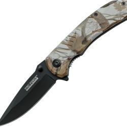 Couteau Pliant Tac Force A/O Lame Acier 3Cr13 Drop Point Manche Nylon Camo Marron Linerlock TF764BC