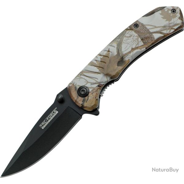 Couteau Pliant Tac Force A/O Lame Acier 3Cr13 Drop Point Manche Nylon Camo Marron Linerlock TF764BC